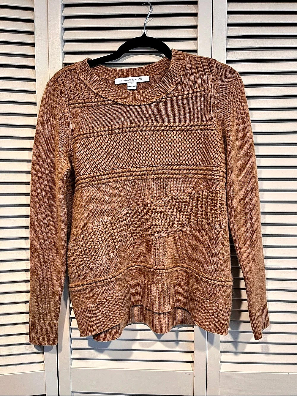Diane von Furstenberg Textured Knit Crewneck Sweater in Brown Like New